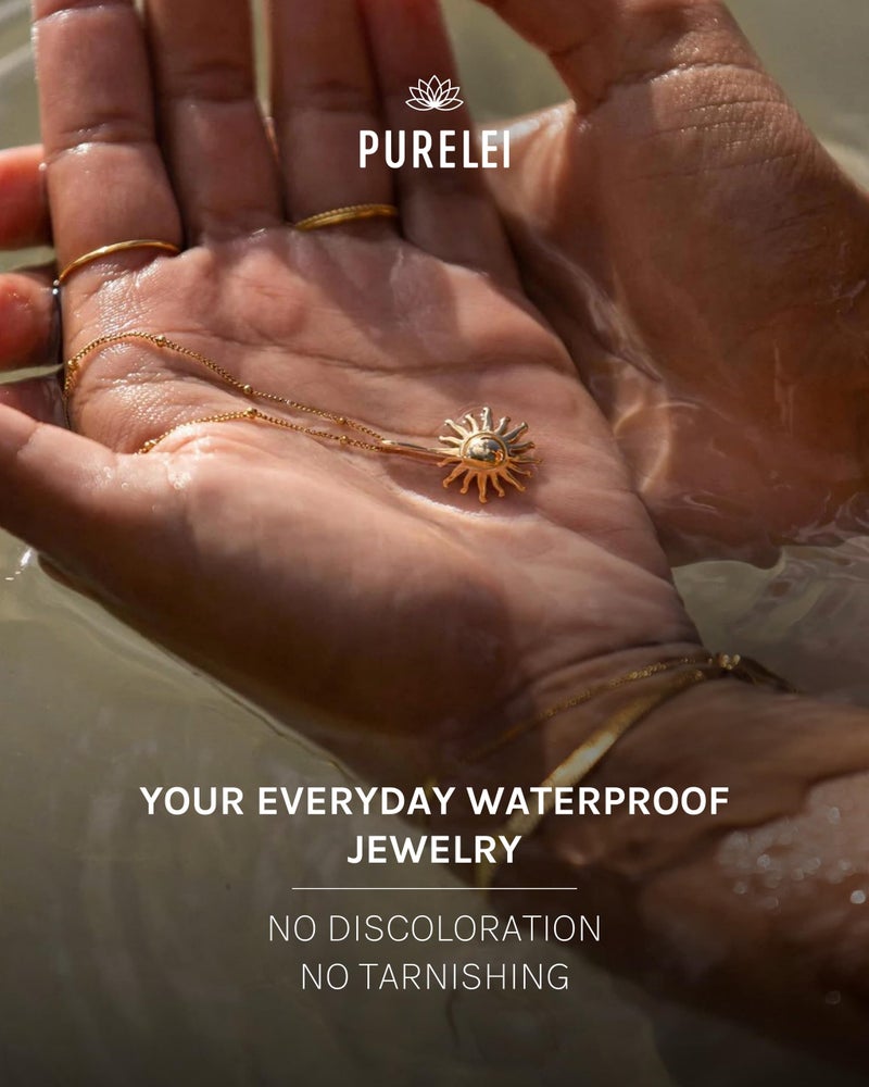 PureleiÂ® Sun Necklace: Waterproof & Adjustable, Chain with sun pendant, 20 to 22 inch adjustable length, 18K Gold plated stainless steel - silver - Image 5